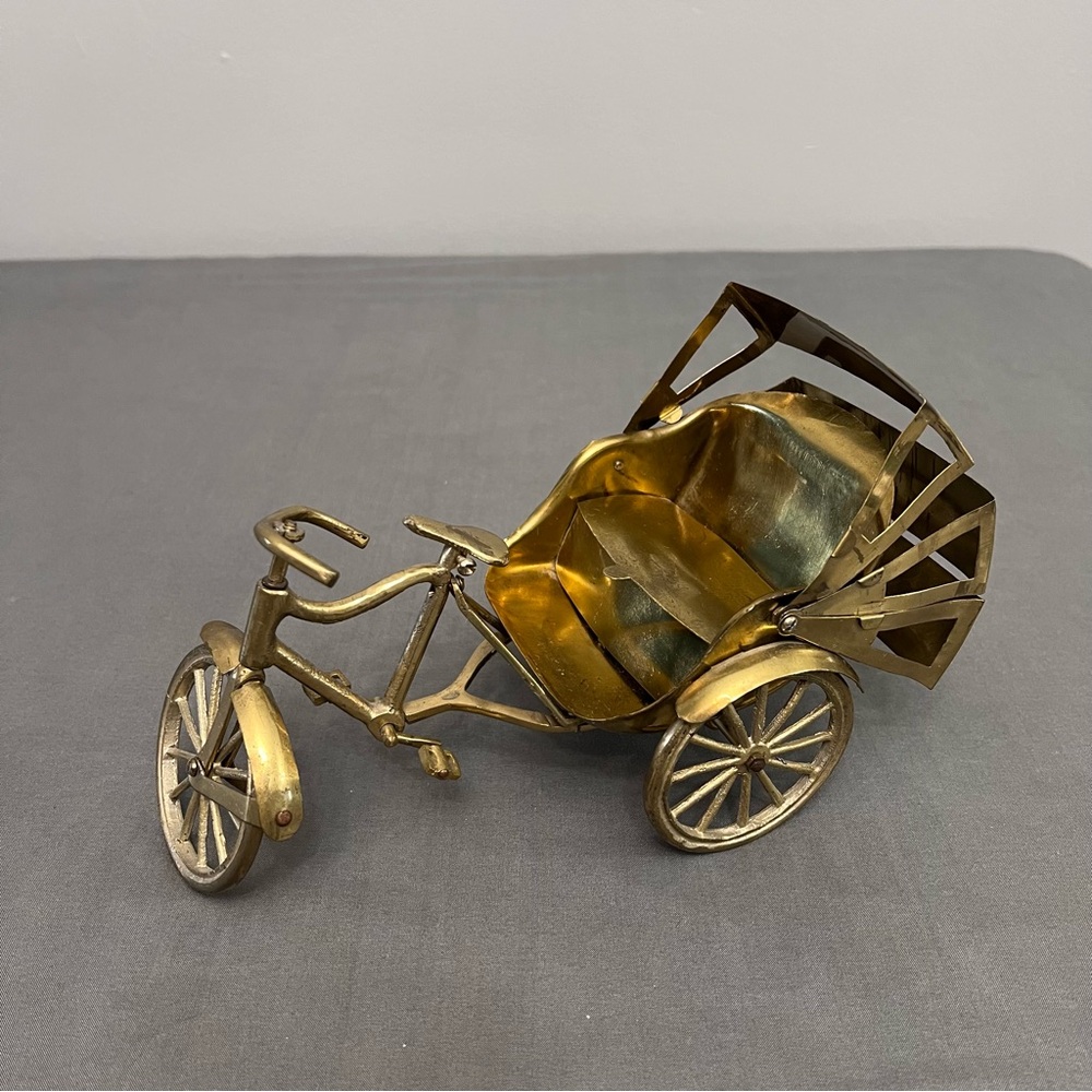 VTG Brass Tricycle Rickshaw Carriage W/ Moving Parts 10x5x5.5”